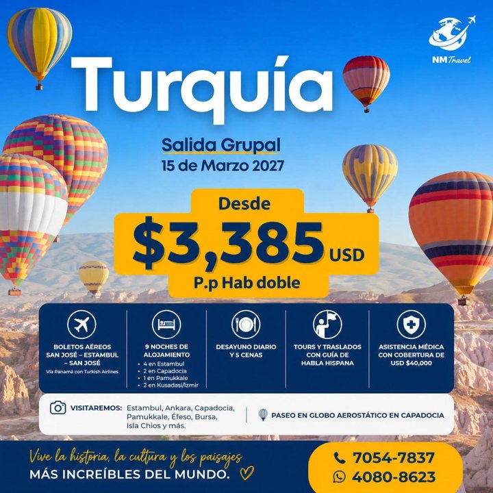 Volante de la salida grupal a Turquía del 15 de marzo de 2027, desde $3,385