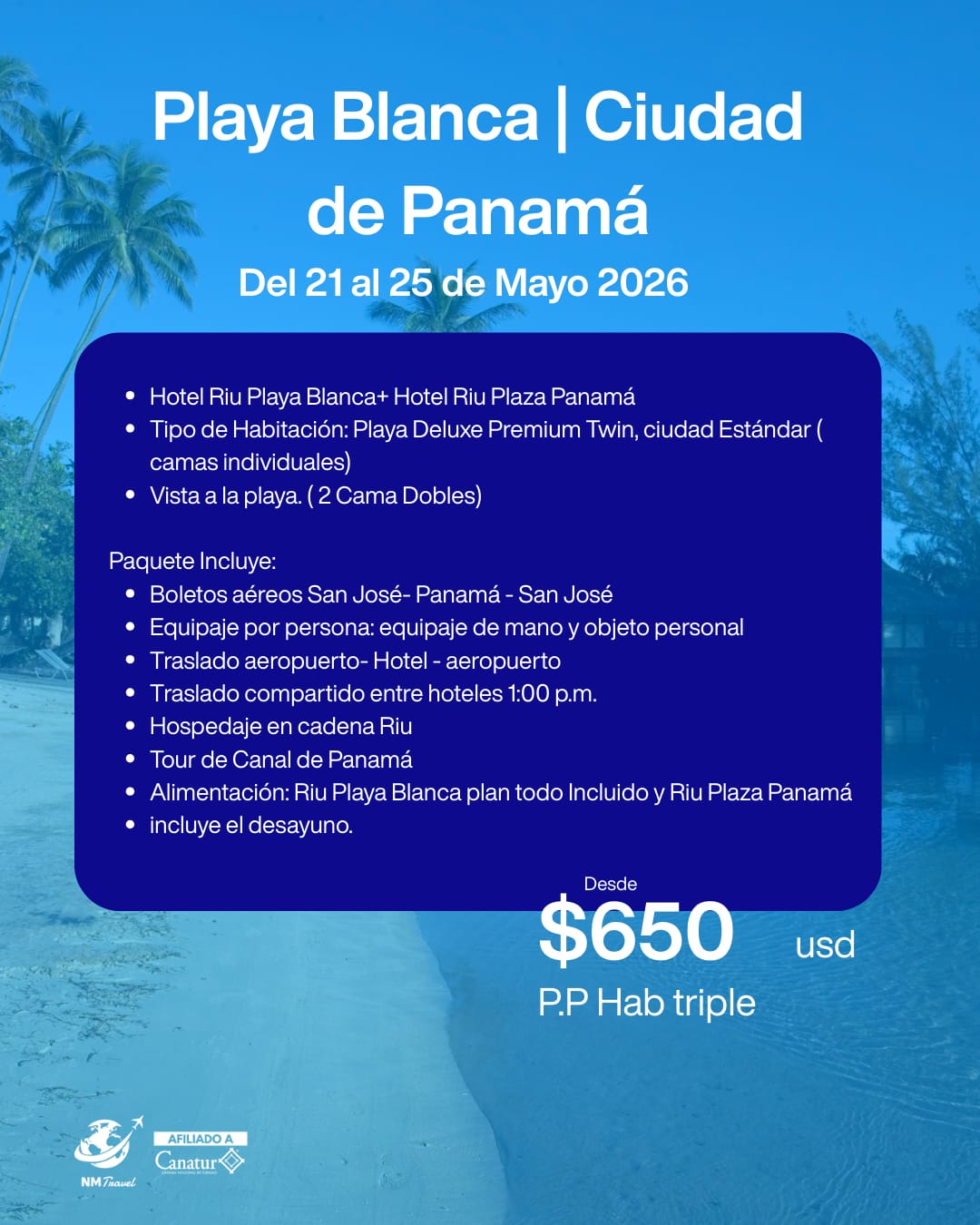 Playa Blanca y Ciudad de Panamá - Hotel Riu - 5 dias